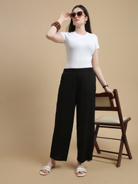 De Moza Women Viscose  Palazzo Pant with Functional Pockets Black - De Moza