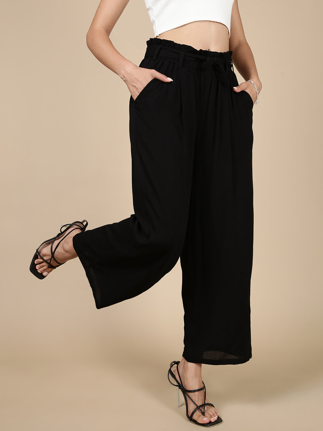 Paper Bag Tie-Up Palazzo-Black