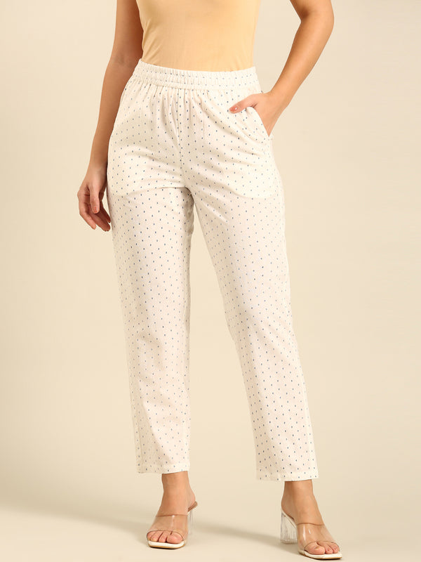 Printed Straight Pant-Offwhite - De Moza