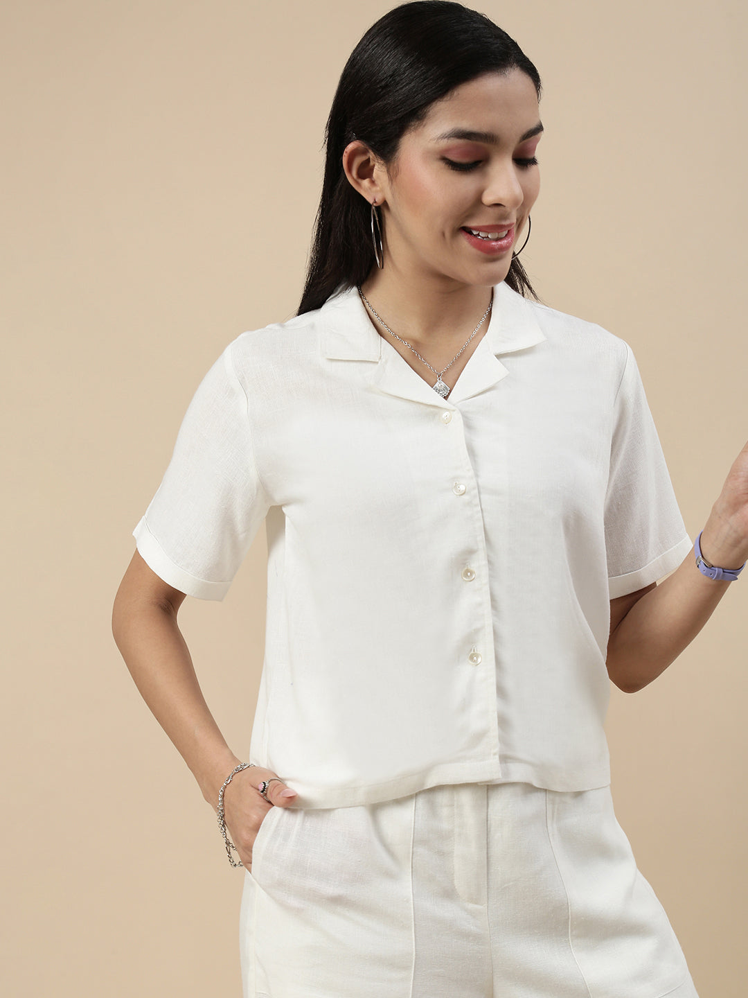 Co-Ord Set(Casual Top & Carpenter Pant)-Offwhite