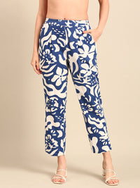 Cigarette Pant All Over Print-Blue - De Moza