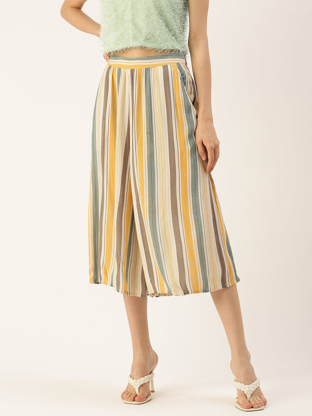 De Moza Women's Printed Culottes Dark Mustard