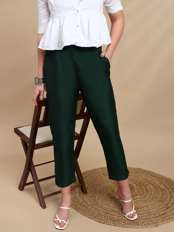 De Moza Women Casual Pants Bottle Green - De Moza
