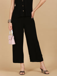 De Moza Women Woven Rayon loosed Fit Palazzo with Functional Pockets Black