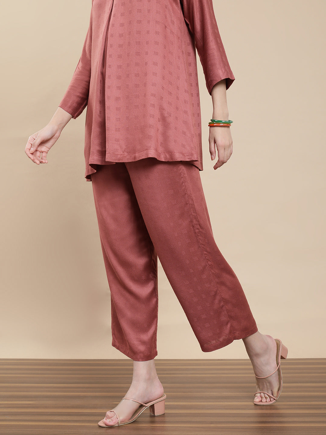 De Moza Women Co-ords with Pack of Top & Palazzo Dark Peach