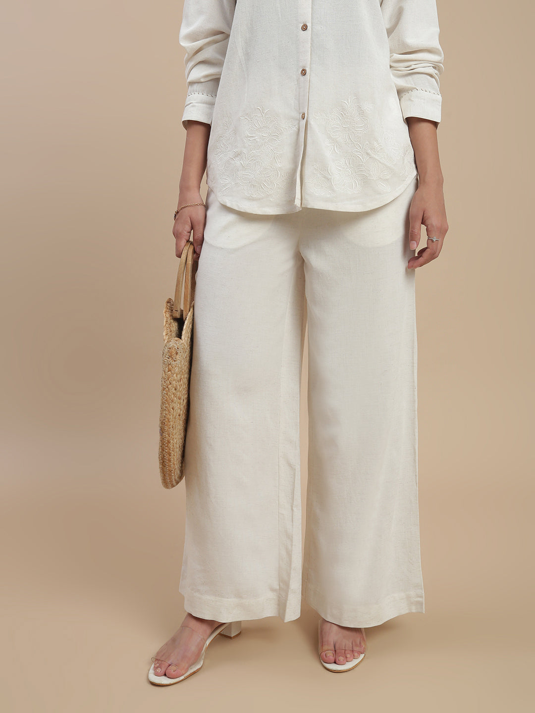 De Moza Women's Officewear Co-ords (Tunic Shirt & Palazzo) Natural - De Moza
