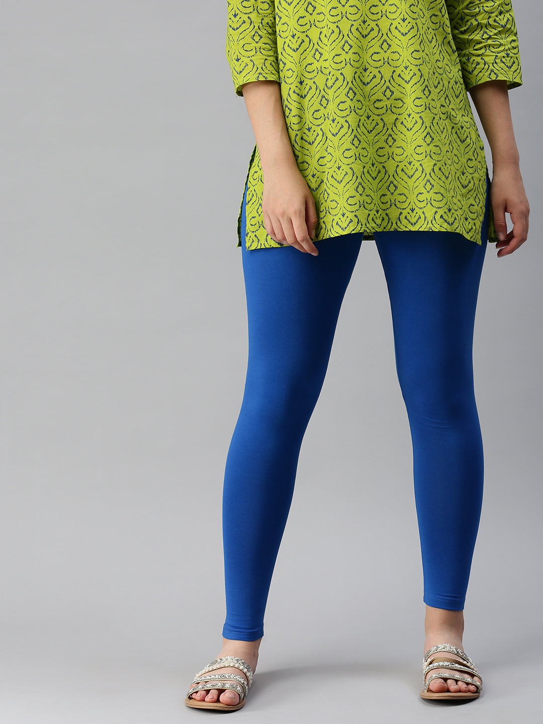 De Moza Ladies Ankle Length Leggings Solid Cotton Cobalt