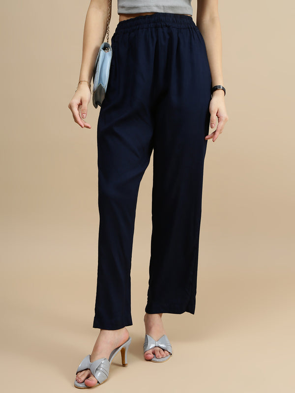 De Moza Women Casual Pants Dark Navy Blue - De Moza