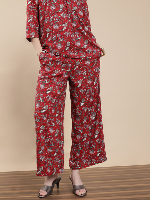 De Moza Women's Festive Palazzo Maroon - De Moza