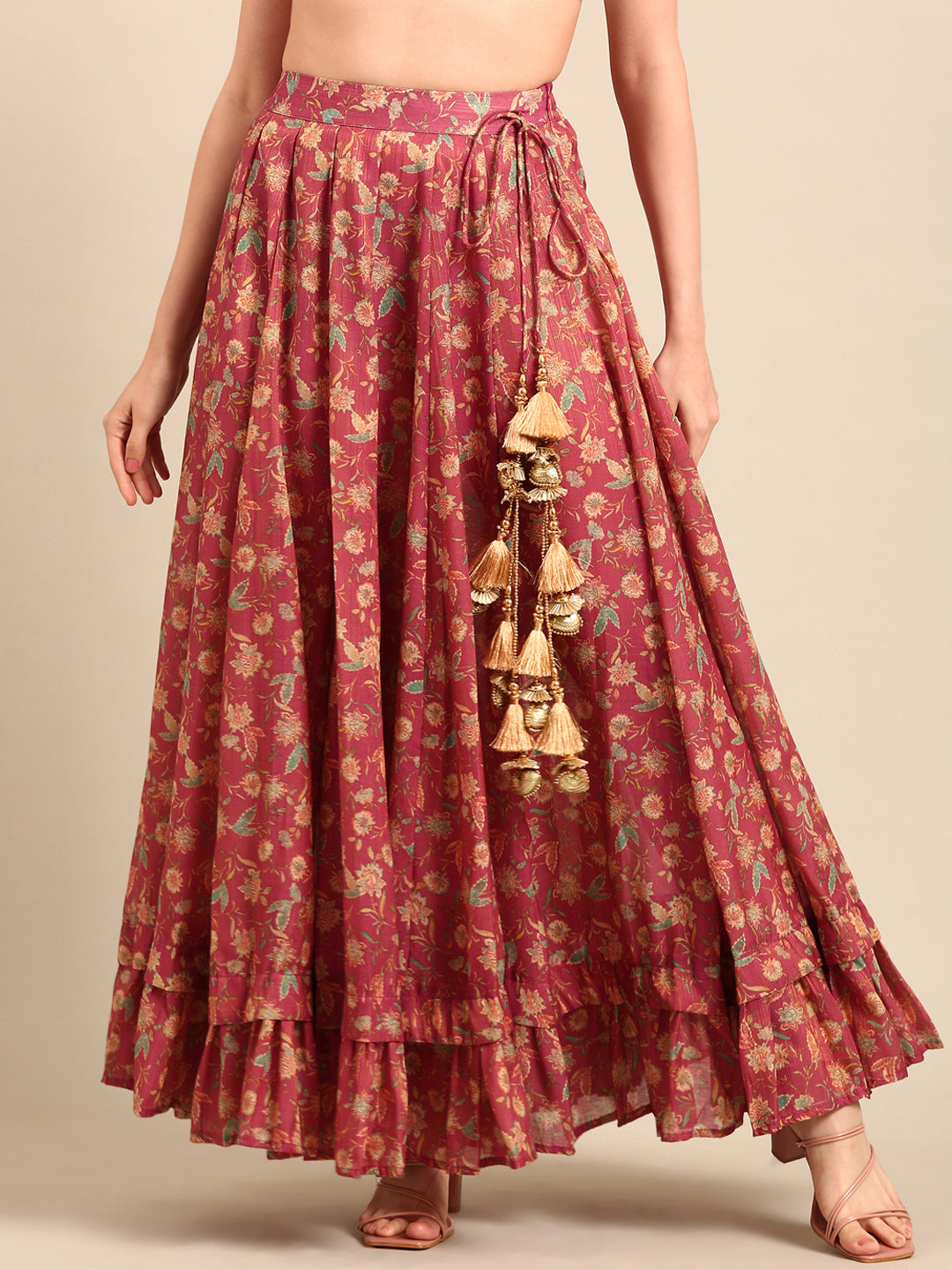 Skirt All Over Print-Dark Pink - De Moza
