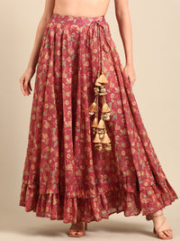 Skirt All Over Print-Dark Pink - De Moza