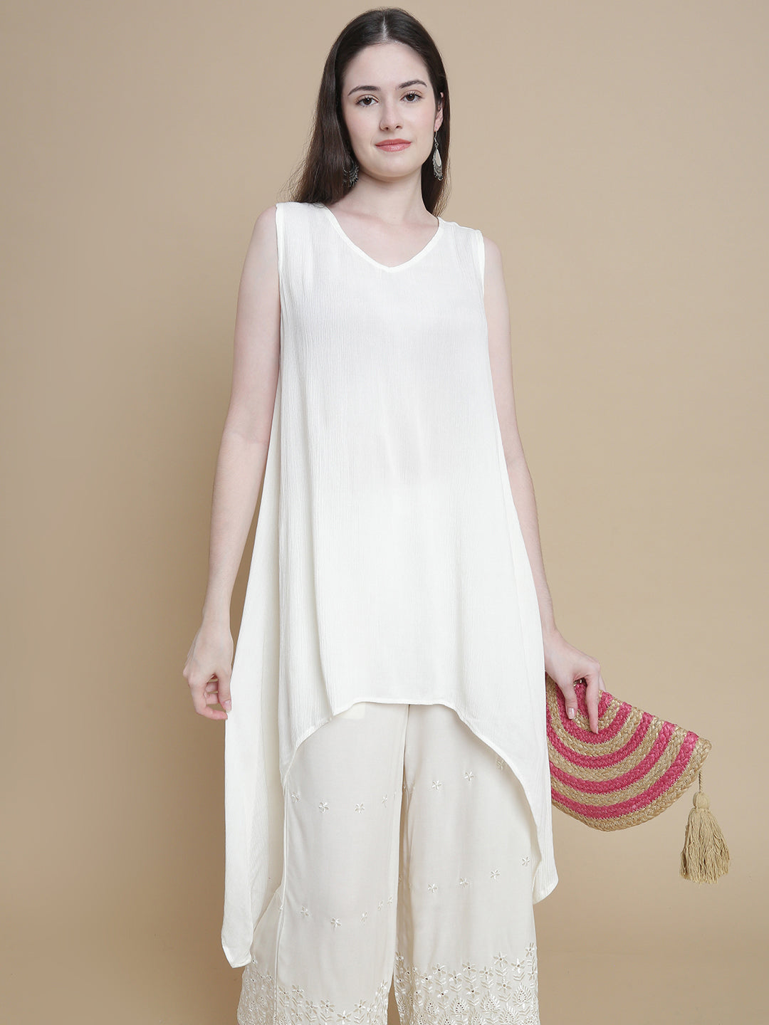 De Moza Women Woven Rayon Hi-Twist Top Offwhite - De Moza