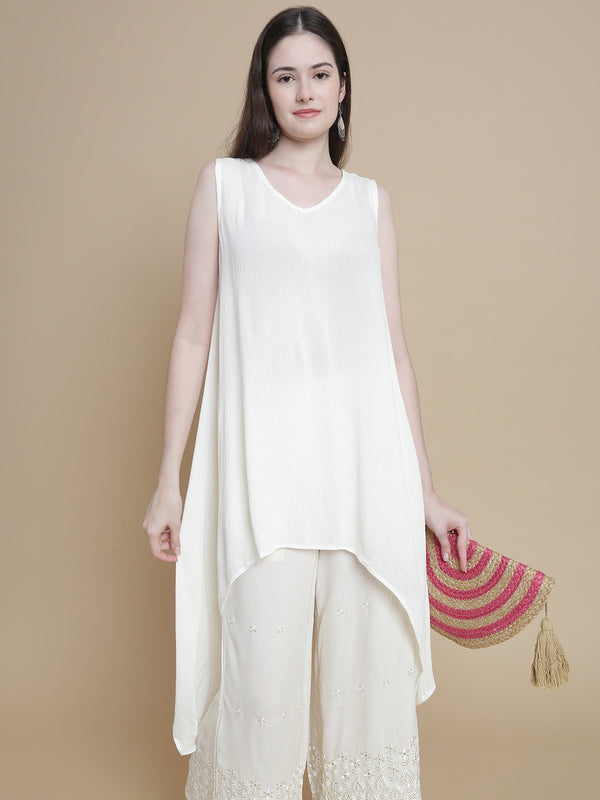 De Moza Women Woven Rayon Hi-Twist Top Offwhite - De Moza