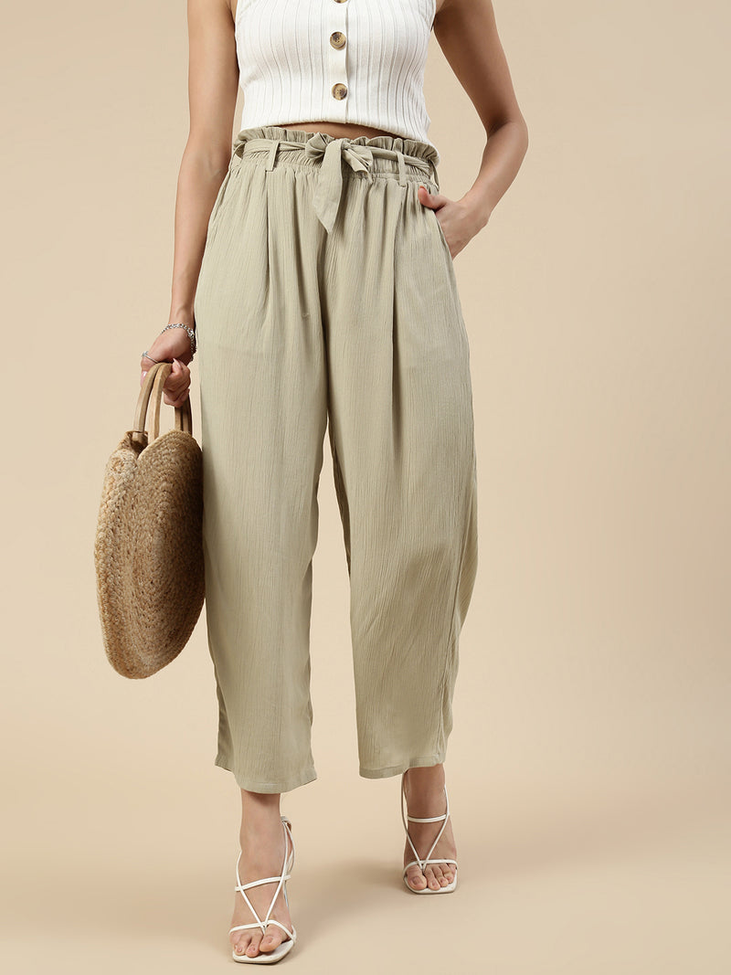 Paper Bag Tie-Up Palazzo-Golden Beige - De Moza
