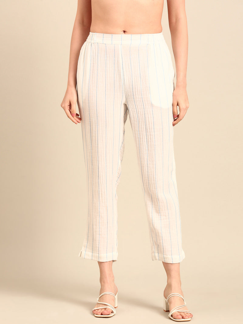 Straight Pant Yarn Dyed-White - De Moza