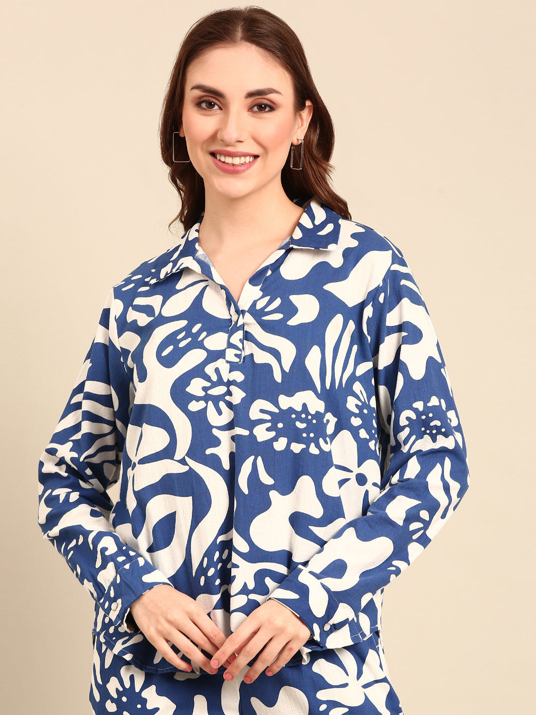 Tunic Top All Over Print-Blue - De Moza