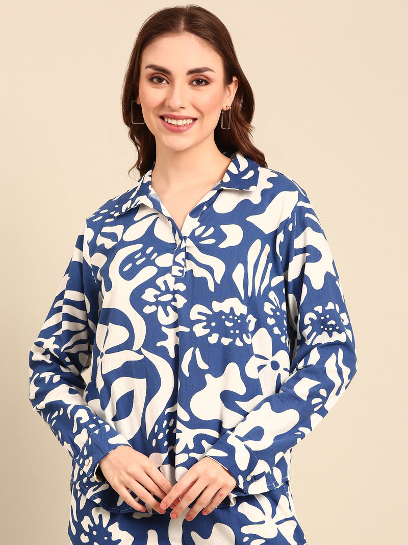 Tunic Top All Over Print-Blue - De Moza