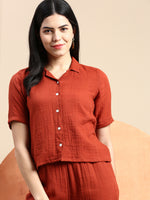 De Moza Women Crop Shirt Rust Orange
