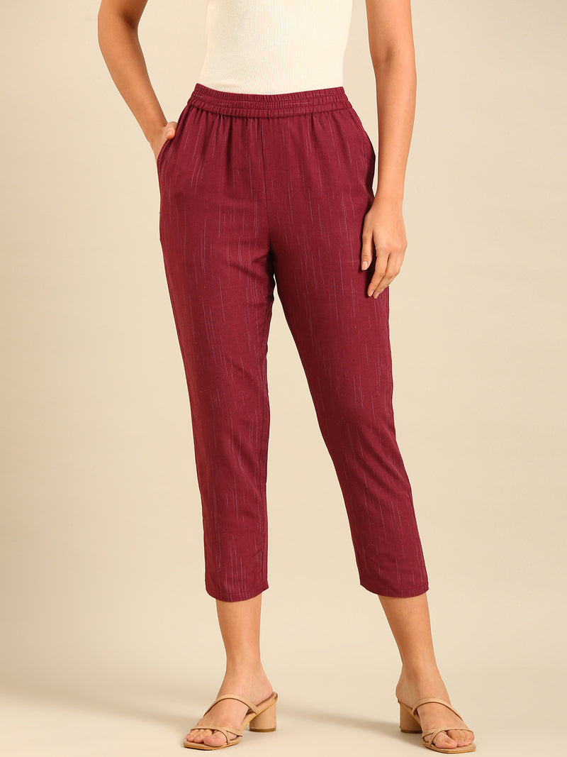 Printed Straight Pant-Wine - De Moza