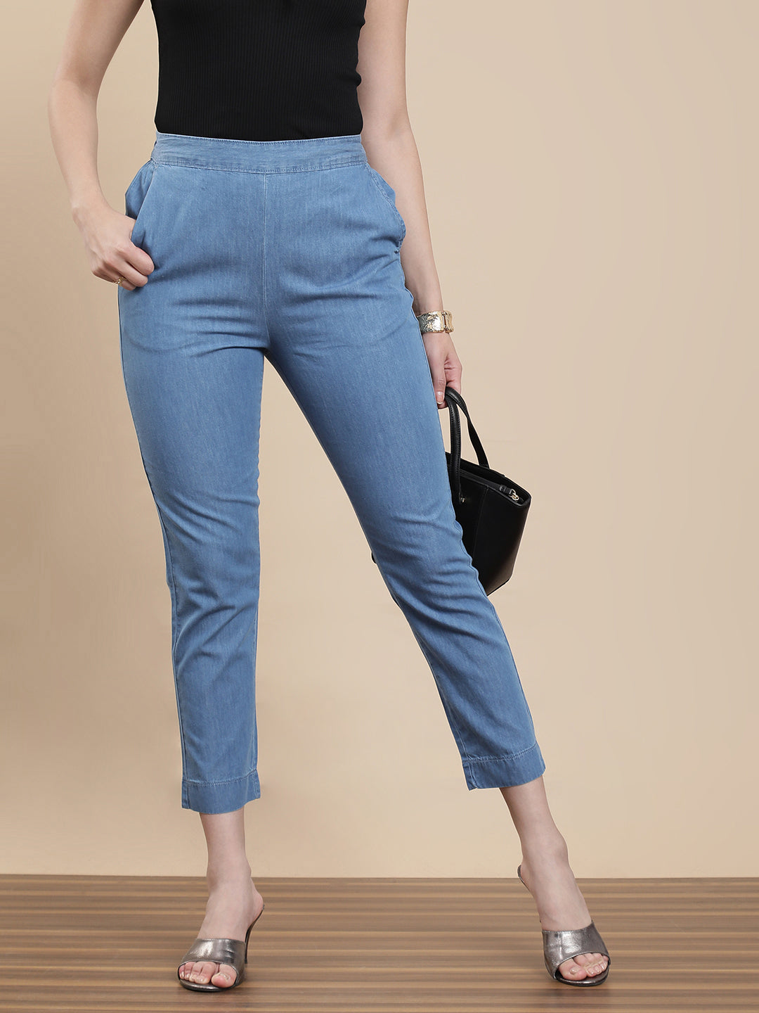 De Moza Women Casual Pants Mid Blue