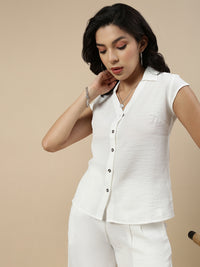 Co-Ord Set(Casual Top & Narrow Palazzo)-White