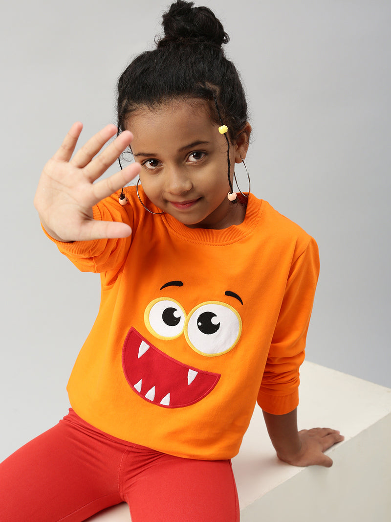 De Moza Girls Printed Sweatshirt Orange