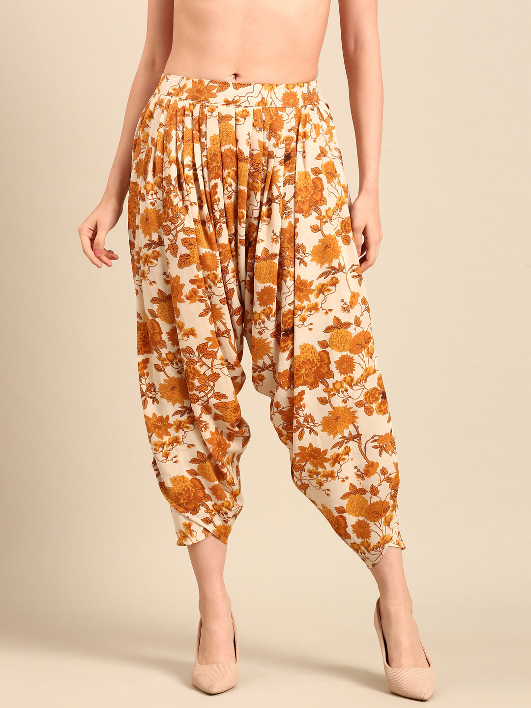Harem Pant Floral Print-Yellow - De Moza