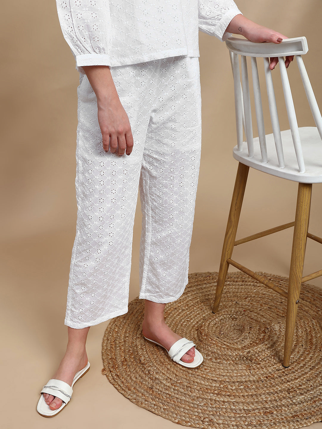 Co-ord Set (Top & Palazzo) - White - De Moza