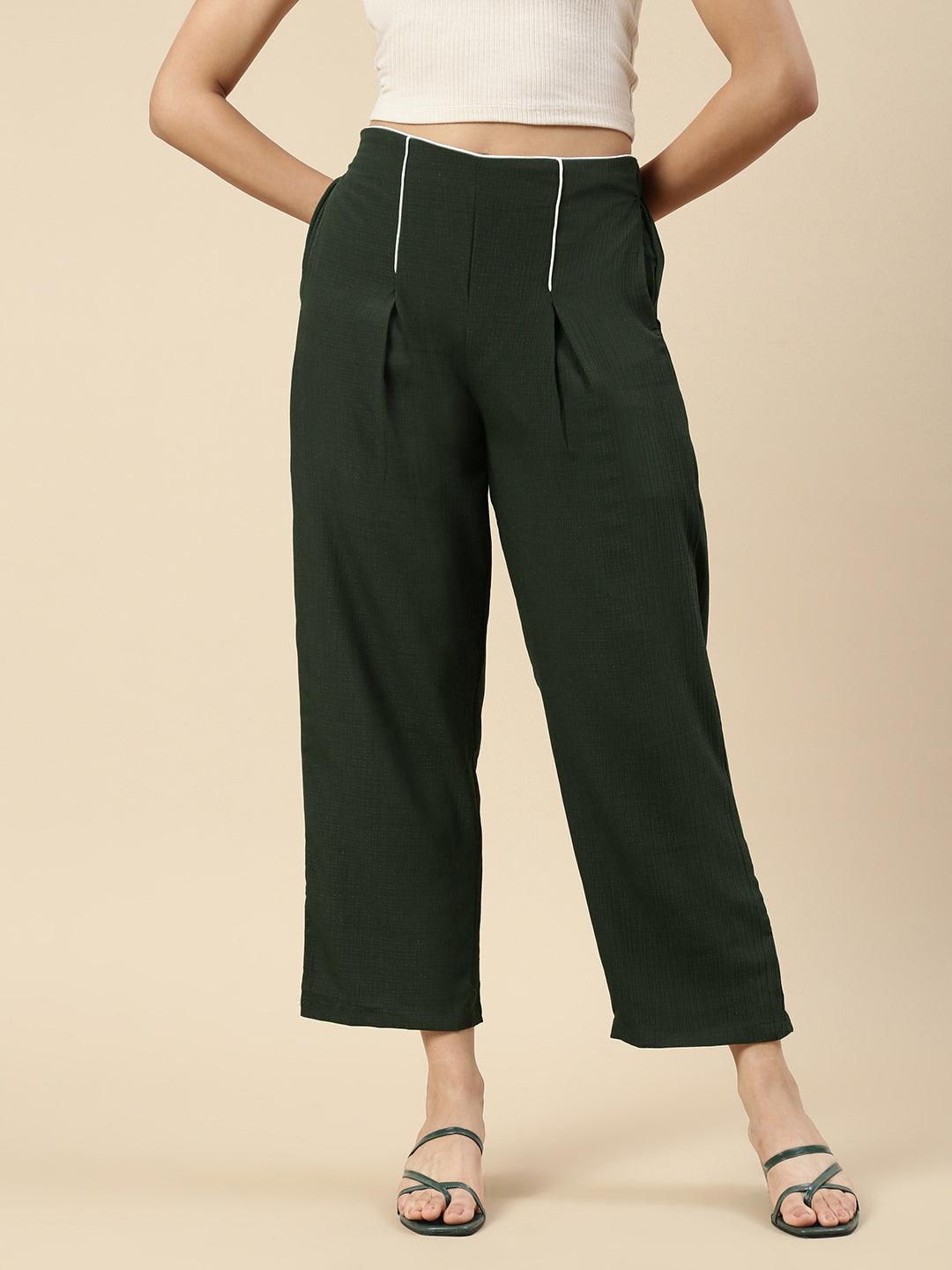 Pleated Pants-Olive
