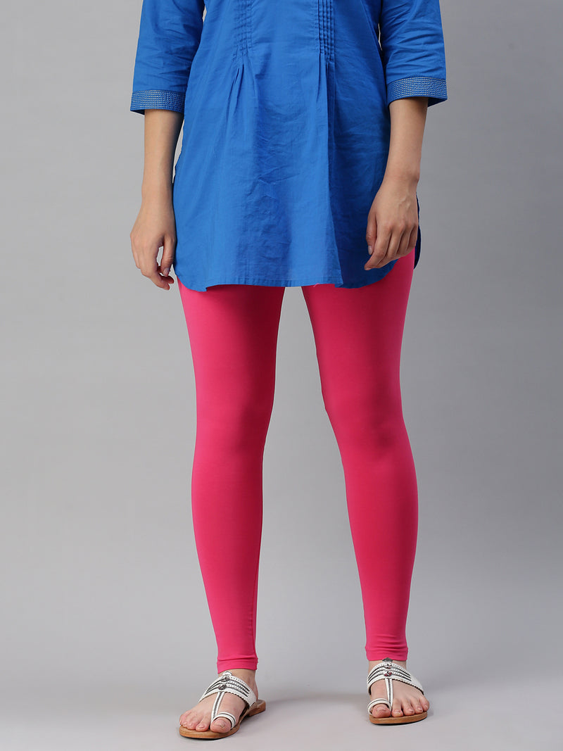 De Moza Ladies Ankle Length Leggings Solid Cotton Light Fuchsia