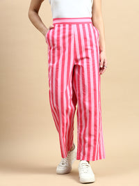Co-Ord Set Striped (Shirt & Wide Leg Pant)-Pink - De Moza