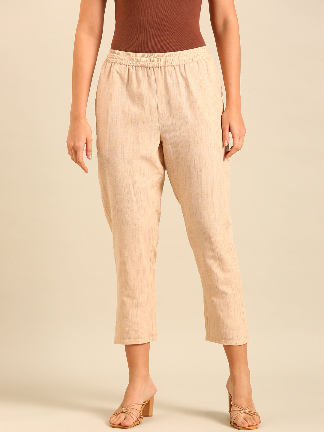 Printed Straight Pant-Beige - De Moza