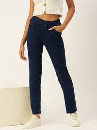 De Moza Women Jegging  Solid Cotton Indigo Blue - De Moza