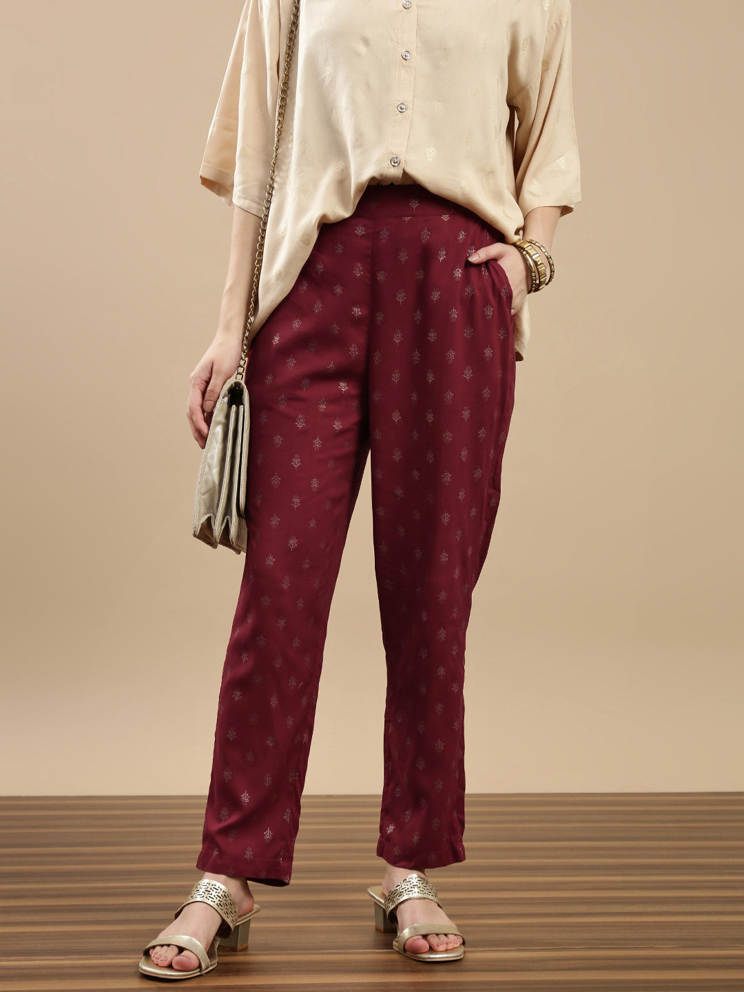 De Moza Women Festive Pants Maroon - De Moza