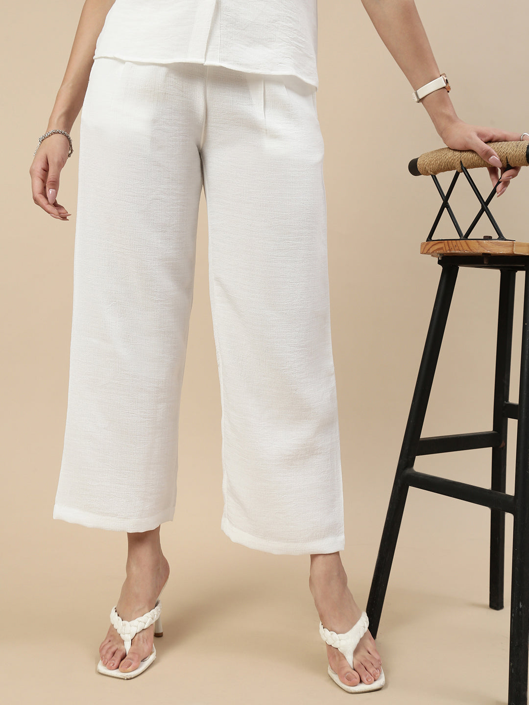 Co-Ord Set(Casual Top & Narrow Palazzo)-White