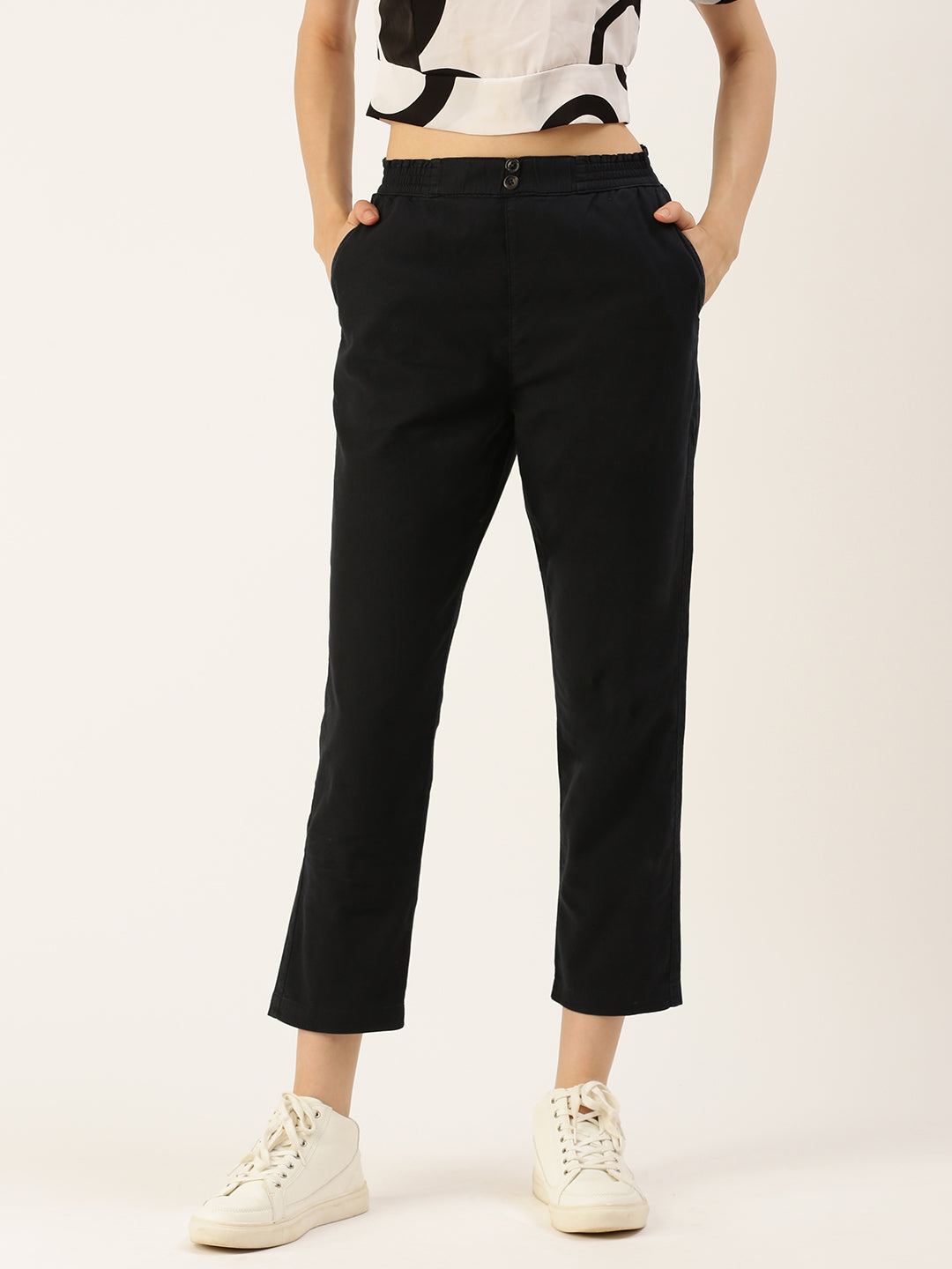 De Moza Women's Casual Pant Navy Blue