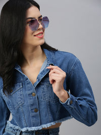 De Moza Women Denim Jacket Mid Blue