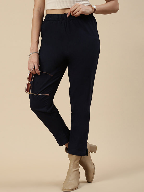 Casual Straight Pant-Dark Navy Blue - De Moza