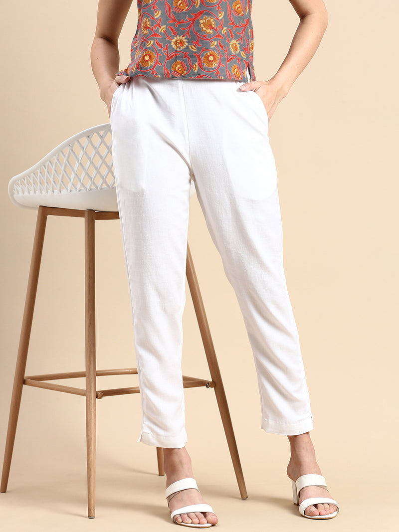 De Moza Women Cigarette Pant White