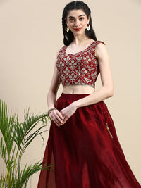 Crop Top Embroidery-Maroon - De Moza