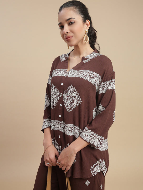 De Moza Women Casual Shirt Dark Brown - De Moza