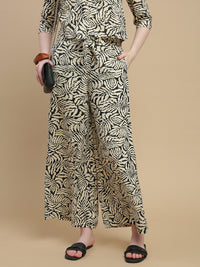 De Moza Women Woven Rayon Regular Fit Printed Straight Palazzo Pant with Functional Pockets Black - De Moza
