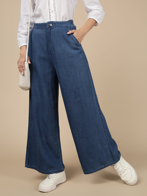 Wide Leg Pant-Mid Blue - De Moza