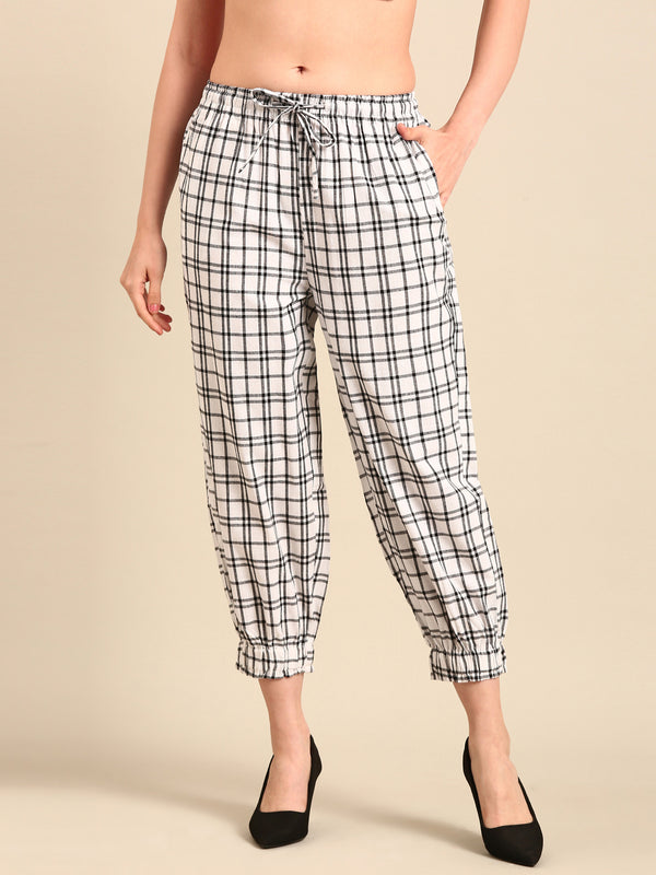 Harem Pant Checked-White - De Moza