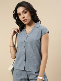 Co-Ord Set(Casual Top & Narrow Palazzo)-Indigo