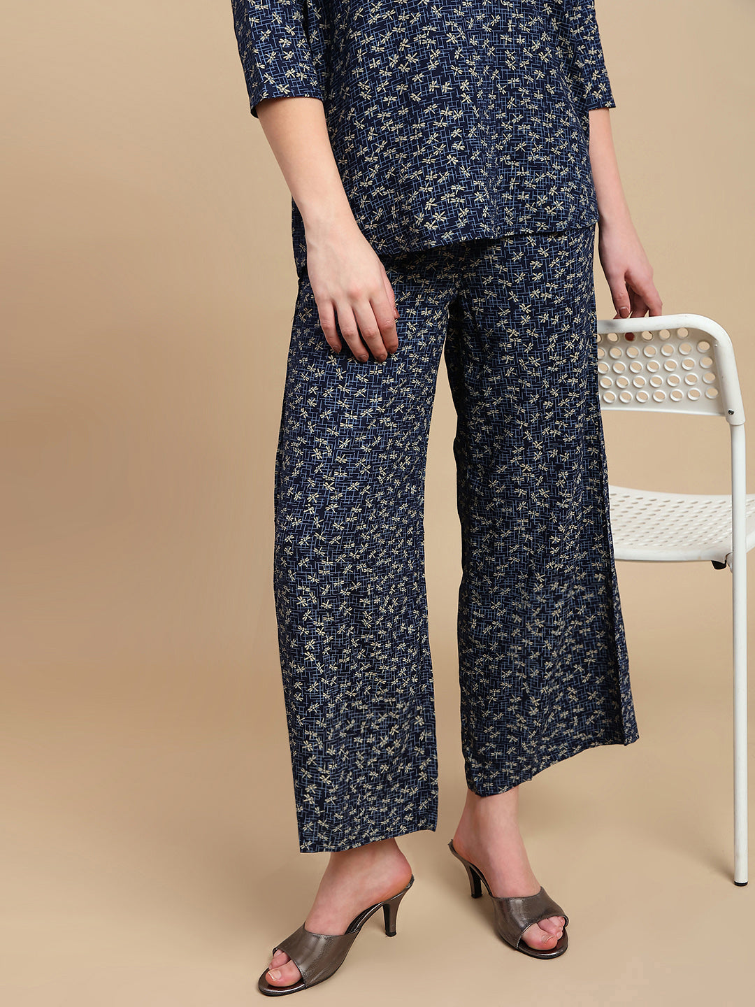 De Moza Women The Jiya Set (Top & Palazzo) - Navy Blue