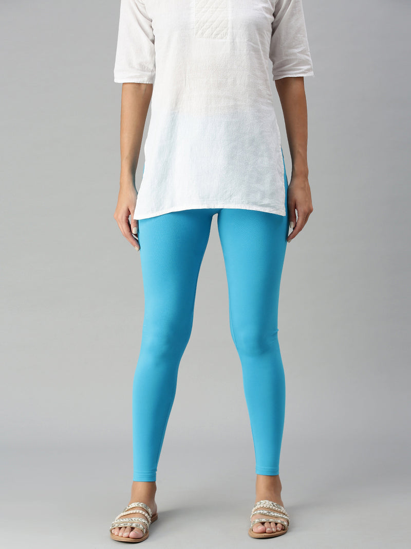 Ankle Length Leggings Cotton-Light Blue - De Moza