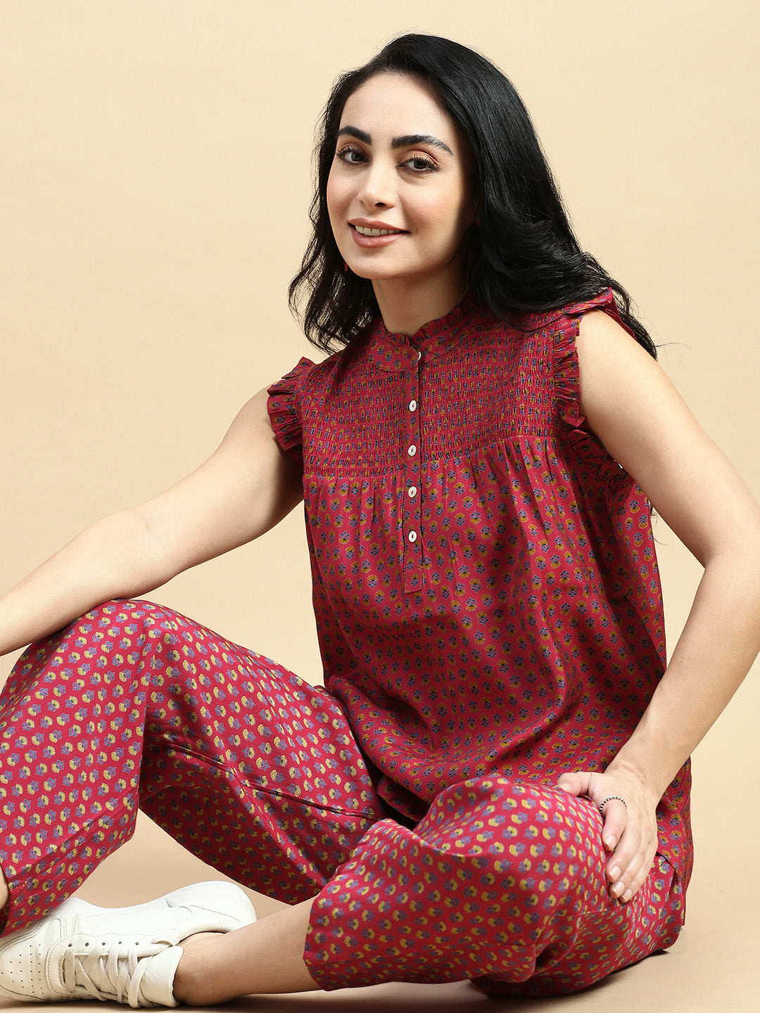 Tunic Top All Over Print-Wine - De Moza