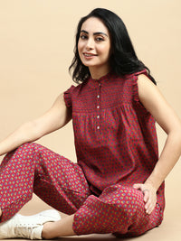 Tunic Top All Over Print-Wine - De Moza