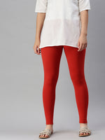 De Moza Ladies Ankle Length Leggings Solid Cotton Brick Red